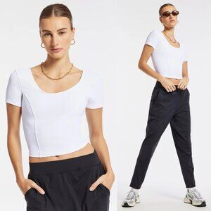 All Access By Bandier Ribbed Crop Top In White Sz Small Corset Bodice Scoop Neck